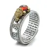 Anillo de Plata Tailandés Vintage Anillo de Granate Pixiu Moda Masculina Ajustable Personalidad Unisex Creativo Simple Anillo de Alta Gama