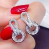Brincos Europeus e Americanos Transfronteiriços Cao Shi Exagerados Microincrustados Quadrado Escada Zircônia Brincos Femininos Luxo Exquisite Círculo Joia de Cobre