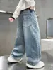 Jeans de Pierna Ancha para Niños de Primavera y Otoño Pantalones Largos Casuales Rectos Sueltos de Moda para Niños Medianos y Grandes Estilo Coreano Pantalones Cargo Lavados
