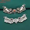 Anillo Doble de Plata de Ley S925 Murciélago Ruyi León Jade Carácter Feliz Accesorios Retro Vestido Colgante de Jade Hetian Accesorios