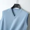 Colete de lã 100% puro transfronteiriço para homens, moderno, plus size, outono e inverno, cor sólida, sem mangas, colete suéter de cashmere, suéter para trabalho