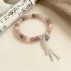 Pulsera Despertar del León con Cuentas Imitación Piedra Natural Estilo Chino Retro para Mujer, Nuevo Accesorio de Pulsera Larga con Borla Estilo Chino