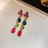 Pendientes Ovalados Geométricos Incrustados con Diamantes Vintage y Collar, Cadena para Clavícula de Lujo Ligero de Nicho, Juego de Joyería Retro