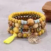 Popular Transfronterizo Set de 4 Piezas de Moda Estilo Bohemio Multicapa Árbol de la Vida Borla Cuentas de Madera Pulsera con Cuentas Venta al por Mayor