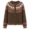Cárdigan de Punto Jacquard Floral Fair Isle para Mujer, Cárdigan Floral de Color Contrastante con Cuello Redondo Amazon, Abrigo de Fiesta