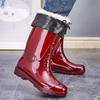 Botas de lluvia para hombre y mujer de media caña con suela gruesa resistente al desgaste, impermeables, antideslizantes, para construcción, sobrecalzado, zapatos de goma