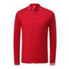 Compra grupal al por mayor logo bordado impresión imagen hilo de algodón mercerizado teñido en hilo cuello malla con cuentas blanco manga larga solapa camisa polo
