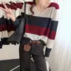 Suéter de Punto con Bloques de Color y Cuello en V Holgado para Otoño/Invierno para Mujer, Sensación Relajada, Ropa Exterior de Punto, Top Adelgazante