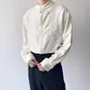 Nova camisa estilo chinês estilo nacional masculina 2024 nova primavera alta qualidade gola alta botão top bordado babado bonito manga longa