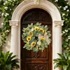 Corona Artificial de Eucalipto y Girasol Transfronteriza Colgante de Pared de Primavera y Verano Decoración de Flores Falsas Hogar Sala de Estar Marco de Puerta Corona de Pared
