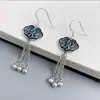 Pendientes de borla de la suerte huecos de plata de ley 925 para mujer, aretes de botón hexagonales de estilo chino esférico, ganchos de oreja, joyería para orejas