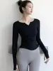 Camiseta de Manga Larga de Yoga de Gama Alta para Mujer, Otoño, Secado Rápido, Transpirable, Cuello en V, Plisada, Adelgazante, Casual, Versátil, Top Deportivo