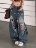 Calça Jeans Scimitar Bonita com Estampa de Letras Rasgada Fluida Verão Casal Unissex Solta Emagrecedora Versátil Perna Reta Banana
