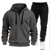 Traje de suéter deportivo de otoño e invierno transfronterizo 2024 para hombre con capucha y cremallera multibolsillos Traje de suéter deportivo Placa ligera