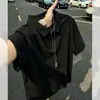 Camisa polo da moda estilo americano branca e cinza, camiseta de algodão puro de manga curta para homens, top de ombro normal de alta qualidade para casais de verão