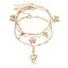 Tobillera de mariposa y serpiente multicapa transfronteriza europea y americana para mujer, nicho, versátil, adornos de pie apilables para hombre, traje de 3 piezas, joyería al por mayor
