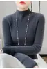 Suéter de Lana de Cuello Alto Sin Costuras para Mujer 100% Lana Pura Otoño e Invierno Jersey Camiseta Base Interior Suéter Ajustado Elástico de Cachemira
