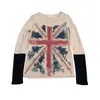 Camiseta de Manga Larga Estampada con Empalme Falso de Dos Piezas Transfronteriza Europea y Americana Street Suelta Casual Top Retro Americano