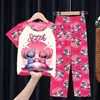 Comercio Exterior Pijamas Infantiles Primavera y Verano Manga Corta Pantalones Trajes para Niños Dibujos Animados Lindo Stitch Ropa de Casa para Niñas Ola