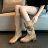 958-4 Botas Largas de Pierna Gruesa y Pantorrilla Ancha Botas Largas Retro de Caballero Botas Altas Ensanchadas Zapatos de Mujer Talla Grande 41-43 Botines