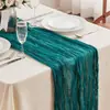 Novos produtos transfronteiriços Caminho de mesa enrugado Gaze Toalha de mesa translúcida Toalha de mesa para festa de feriado Toalha de mesa de casamento Twist Caminho de mesa enrugado