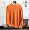 Suéter de cashmere gola redonda 2024 outono e inverno novo masculino, camisa base espessa, suéter pulôver solto estilo coreano para meia-idade