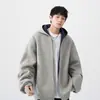 Sudadera con capucha y doble cremallera de peso pesado americano para hombre, Otoño Invierno, Piqué, Atractiva, Chaqueta Casual, Espesa, Bloque de Color, Cárdigan de Pareja