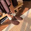 558-32 Botines Cortos de Encaje Cálidos con Felpa Otoño e Invierno para Mujer, Resistentes al Desgaste, Piel Nobuk Retro, Botines Casuales para Tobillo