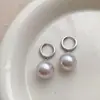 Pendientes de Perla Rosa y Morado Perlado Manta de Gama Alta, Accesorios para Orejas de Perla de Concha Grande Simples y Elegantes, Aretes de Botón, Pendientes Colgantes, Regalo