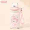 Caneca térmica criativa e fofa do gato KT em aço inoxidável 316 para mulheres, alto valor estético, com compartimento para chá e canudo, presente OEM personalizável