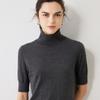 Suéter de cachemira nuevo para mujer, cuello alto, manga corta, color liso, suéter de punto de cachemira fina peinada de 16 hilos, suéter holgado suave