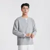 Suéter Casual de Punto Acanalado Texturizado Holgado para Hombre, Otoño Nuevo, con Cuello Henley y Mangas Largas