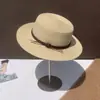Sombrero de Paja de Ala Plana para Mujer, Sombrero de Sol de Ala Plana Estilo Francés para Viajes de Verano y Vacaciones, Sombrero de Sol para Protección Solar en la Playa