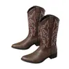 Botas de cowboy western masculinas, tamanho grande, com zíper, botas de couro de cano médio, botas de montaria retrô bordadas, botas de trabalho estilo britânico, 26068