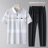 Polo de seda de hielo de dos piezas 2024, pantalones de manga corta para hombre, traje deportivo de ocio para personas de mediana edad y mayores, traje de papá para ir al trabajo.