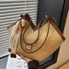 Bolsa de palha feminina transfronteiriça de grande capacidade, nova bolsa de ombro versátil para praia 2026, bolsa tote para férias na praia e para o dia a dia