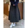 Saia Midi Evasê Floral Cinza Escuro para Mulheres, Novo Estilo Coreano Outono 2026, Petite, Lã, Formato Tulipa, Fofa, Saia Longa