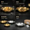Prato de peça única com duas alças em aço inoxidável para uso comercial, prato de lanche para frutos do mar e frango frito estilo coreano na cor dourada, atacado para apresentação de hotel e restaurante