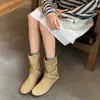 Botas de Cuña Espesa Color Caqui Meilaad para Mujer 2026 Nuevo Estilo Otoño para Combinar con Faldas, Botines Retro Birkenstock Apilados para Mujer