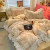 Juego de Cuatro Piezas de Leche Gruesa de Invierno Estilo Coreano ins Estilo Princesa Cálido para Bebé Estilo Encaje Cubreduvet para Niñas Tres 4