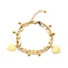 Pulseira de Contas Coração Camada Dupla em Aço Titânio Pulseira de Couro em Formato de Coração Estilo Coreano Moda Simples Celebridade da Internet Transmissão ao Vivo Exportação Joias