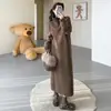 Novo vestido suéter de tricô outono e inverno para gestantes, com gola alta discreta, frente abotoada e corte reto