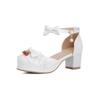 Sandalias huecas con lazo y tacón grueso 207-1