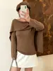 Top de punto francés de talla grande para mujer, tipo dos piezas con chal, Otoño 2026, Talla Grande MM, Elegante, de un solo hombro