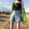 Pantalones cortos vaqueros rotos de celebridades de Internet para mujer, cintura alta, estilo coreano, verano 2021, nuevos pantalones cortos holgados de pierna ancha y corte A.
