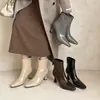 Botines de Tacón Alto de Piel de Vaca para Mujer Botas Individuales Otoño e Invierno Nuevos Punta Cuadrada Cremallera Trasera Estilo Coreano Botines de Piel Genuina para Mujer y Botines