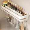 Prateleira de Cozinha Prateleira de Armazenamento de Potes de Temperos Parede Sem Furos Montada na Parede Doméstica Multifuncional Prateleira de Temperos