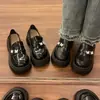 Zapatos de cuero negros para mujer con tacón grueso y suela gruesa estilo universitario, nuevos de otoño 2026, mocasines japoneses JK versátiles de punta redonda