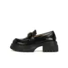 2026 Novos Mocassins de Solado Grosso para Primavera e Outono, com Salto Bloco Grosso, Sapatos Pequenos de Couro Slip-On Macio para Mulheres