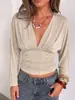 Nuevo Producto Otoño/Invierno 2026 Bestseller de Amazon Camiseta sin Mangas Casual Sexy de Mujer con Pliegues y Escote en V Profundo Multicolor